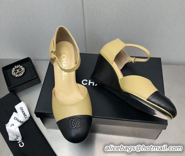 Best Price Chanel Lambskin Open Shoe Wedge Pumps G39422 6.5cm Beige