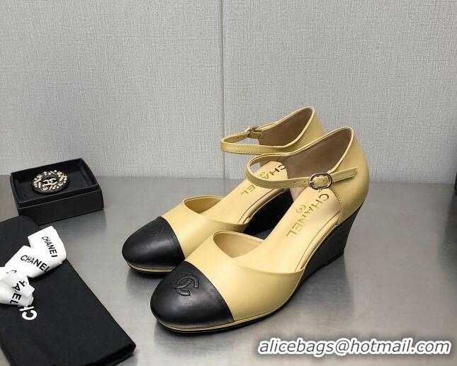 Best Price Chanel Lambskin Open Shoe Wedge Pumps G39422 6.5cm Beige