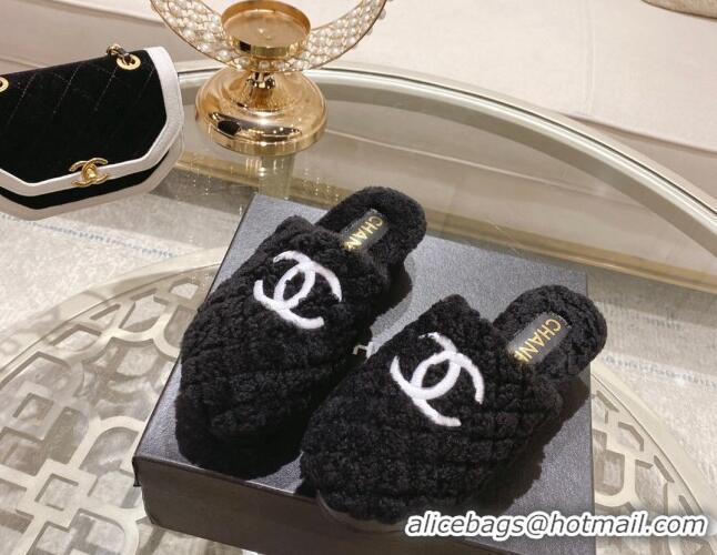 Good Looking Chanel Quilted Shearling Heel Mules Black 110370