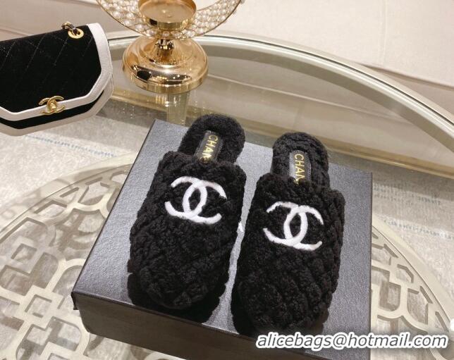 Good Looking Chanel Quilted Shearling Heel Mules Black 110370