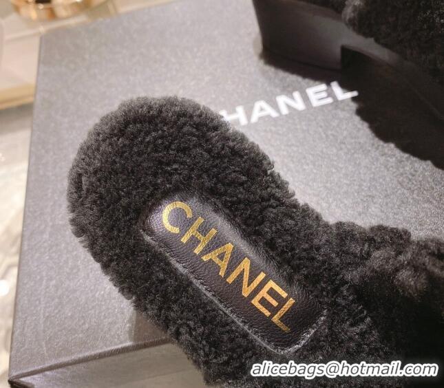 Good Looking Chanel Quilted Shearling Heel Mules Black 110370