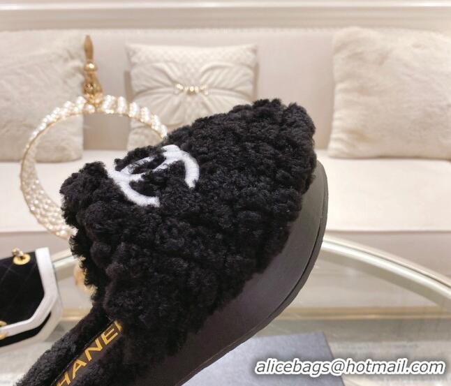 Good Looking Chanel Quilted Shearling Heel Mules Black 110370