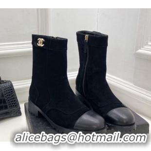 Top Design Chanel Suede and Calfskin Ankle Boots with CC Buckle G39172 Black