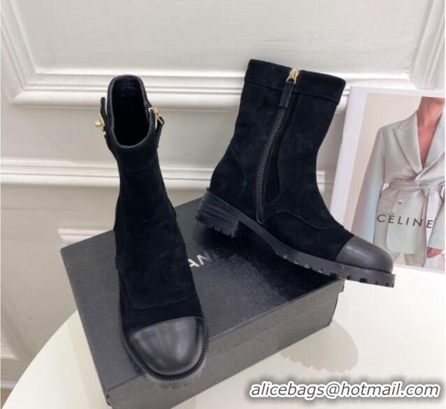 Top Design Chanel Suede and Calfskin Ankle Boots with CC Buckle G39172 Black