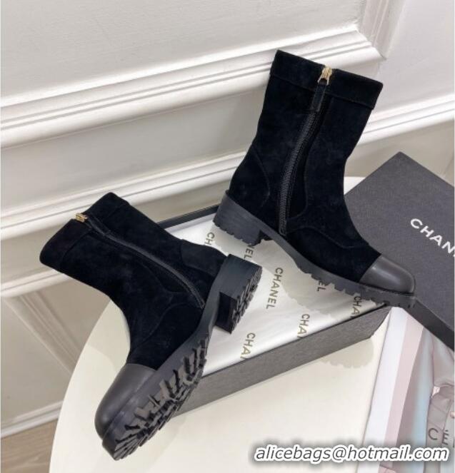 Top Design Chanel Suede and Calfskin Ankle Boots with CC Buckle G39172 Black