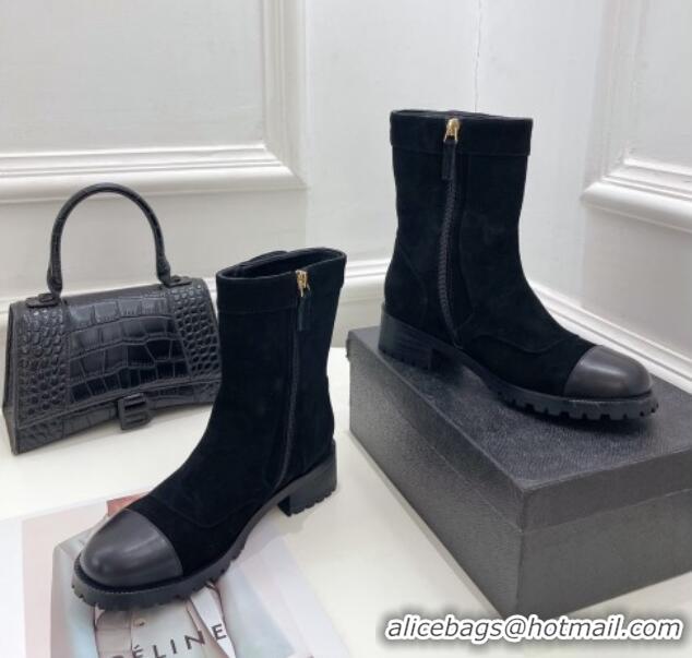 Top Design Chanel Suede and Calfskin Ankle Boots with CC Buckle G39172 Black