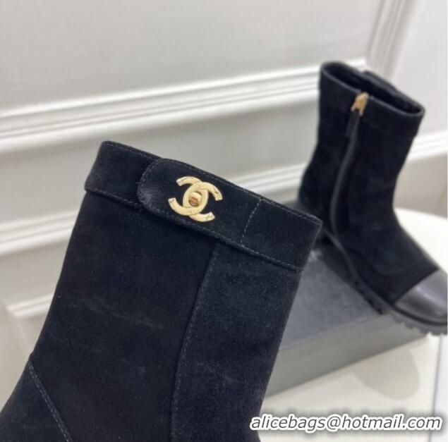 Top Design Chanel Suede and Calfskin Ankle Boots with CC Buckle G39172 Black