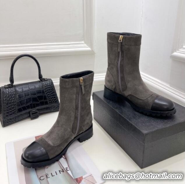 Discount Chanel Suede and Calfskin Ankle Boots with CC Buckle G39172 Grey