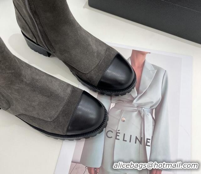 Discount Chanel Suede and Calfskin Ankle Boots with CC Buckle G39172 Grey