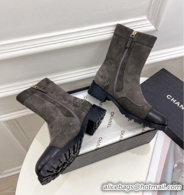 Discount Chanel Suede and Calfskin Ankle Boots with CC Buckle G39172 Grey