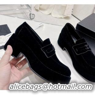 Duplicate Chanel Velvet Loafers 6.5cm G39206 Black