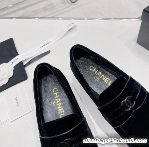 Duplicate Chanel Velvet Loafers 6.5cm G39206 Black