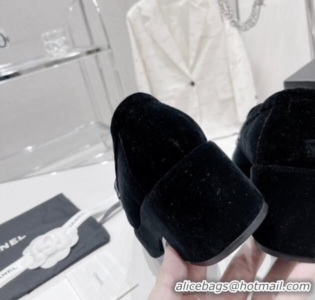 Duplicate Chanel Velvet Loafers 6.5cm G39206 Black