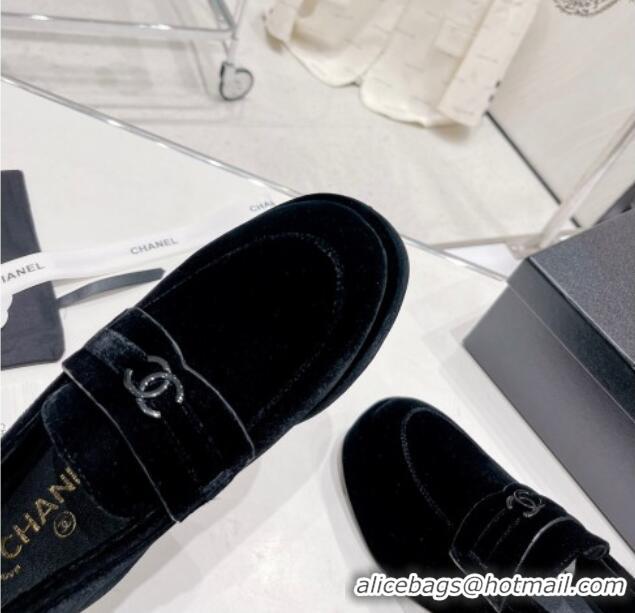 Duplicate Chanel Velvet Loafers 6.5cm G39206 Black