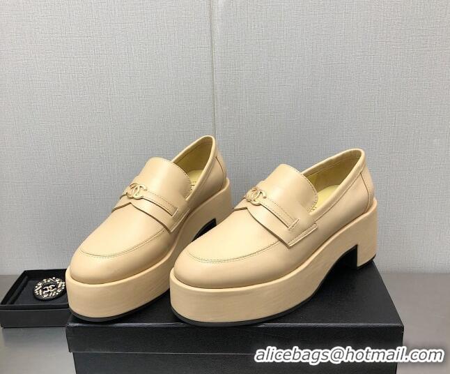 Discount Chanel Calfskin Loafers 6.5cm G39206 Beige