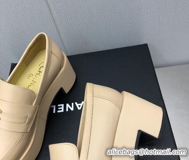 Discount Chanel Calfskin Loafers 6.5cm G39206 Beige