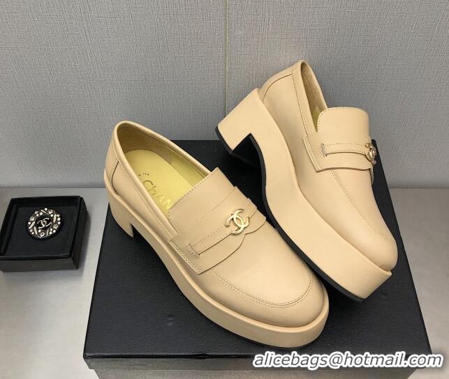 Discount Chanel Calfskin Loafers 6.5cm G39206 Beige