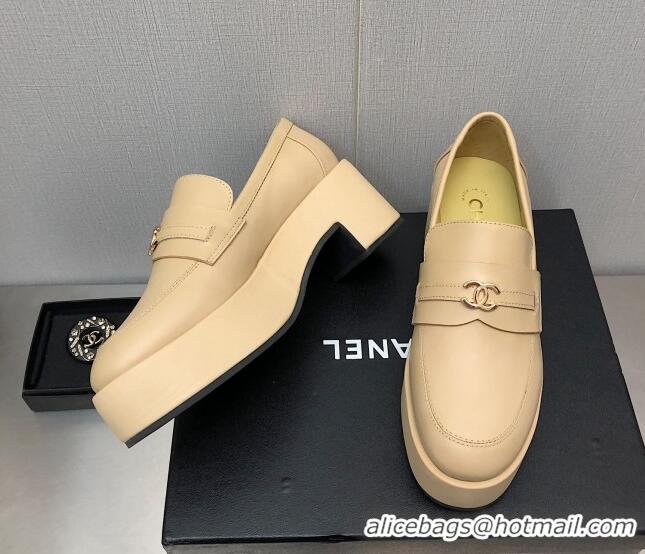 Discount Chanel Calfskin Loafers 6.5cm G39206 Beige