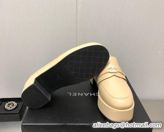 Discount Chanel Calfskin Loafers 6.5cm G39206 Beige