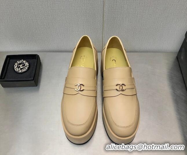 Discount Chanel Calfskin Loafers 6.5cm G39206 Beige