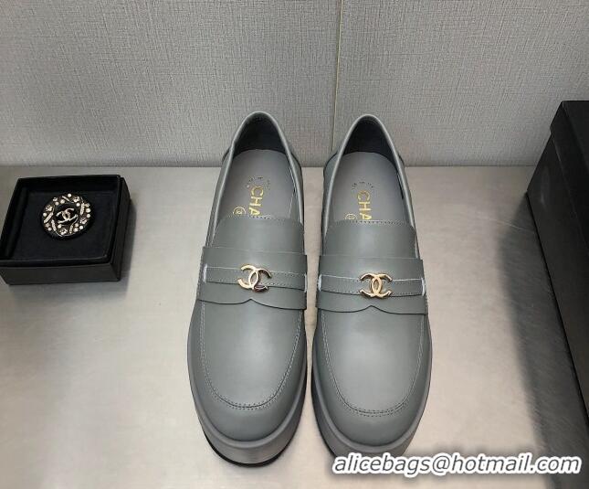 Hot Style Chanel Calfskin Loafers 6.5cm G39206 Gray