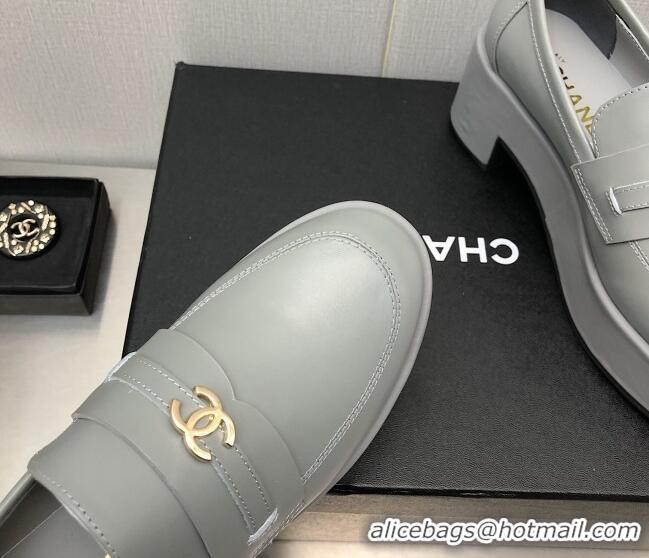 Hot Style Chanel Calfskin Loafers 6.5cm G39206 Gray