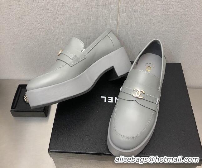 Hot Style Chanel Calfskin Loafers 6.5cm G39206 Gray