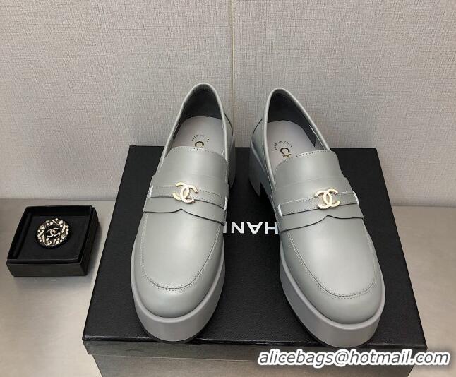 Hot Style Chanel Calfskin Loafers 6.5cm G39206 Gray