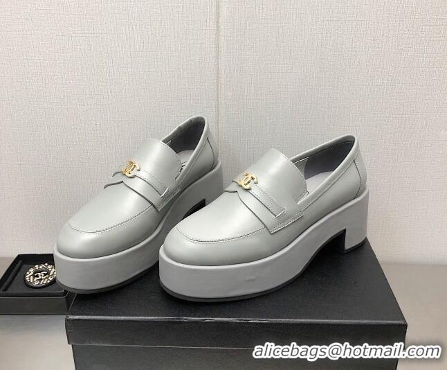 Hot Style Chanel Calfskin Loafers 6.5cm G39206 Gray