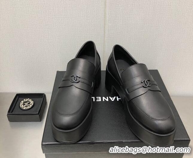 Luxury Chanel Calfskin Loafers 6.5cm G39206 Black