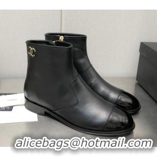 Best Price Chanel Calfskin Ankle Boots with Chain CC Black 110382