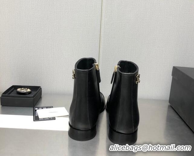 Best Price Chanel Calfskin Ankle Boots with Chain CC Black 110382