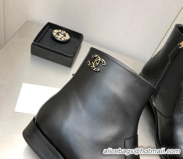 Best Price Chanel Calfskin Ankle Boots with Chain CC Black 110382