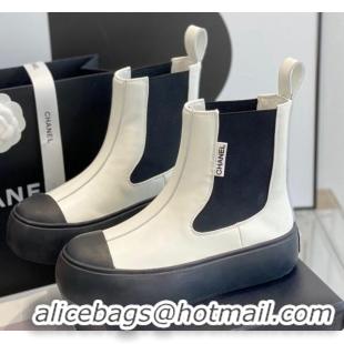 Top Grade Chanel Calfskin Platform Ankle Boots Black/White 110387