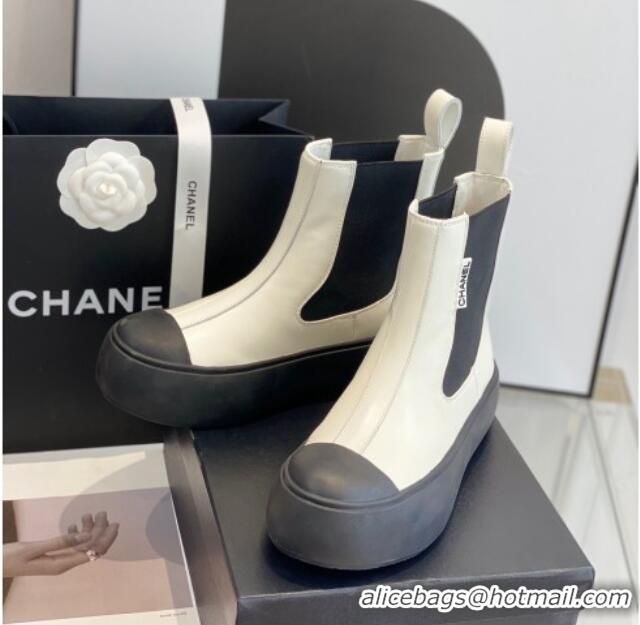 Top Grade Chanel Calfskin Platform Ankle Boots Black/White 110387