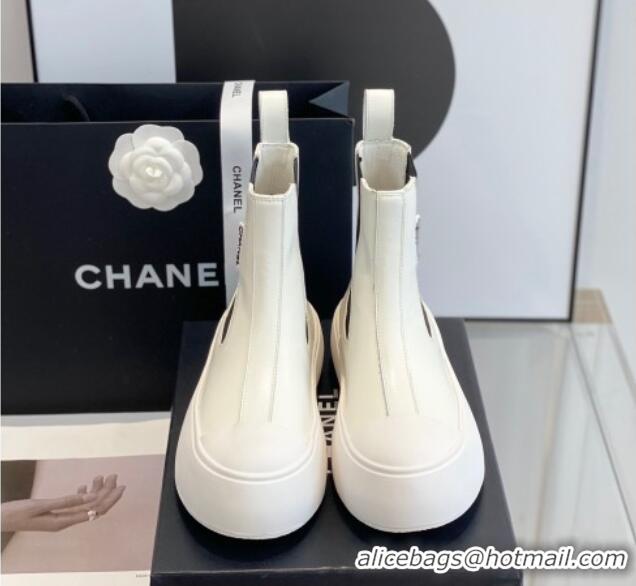 Stylish Chanel Calfskin Platform Ankle Boots White 110388