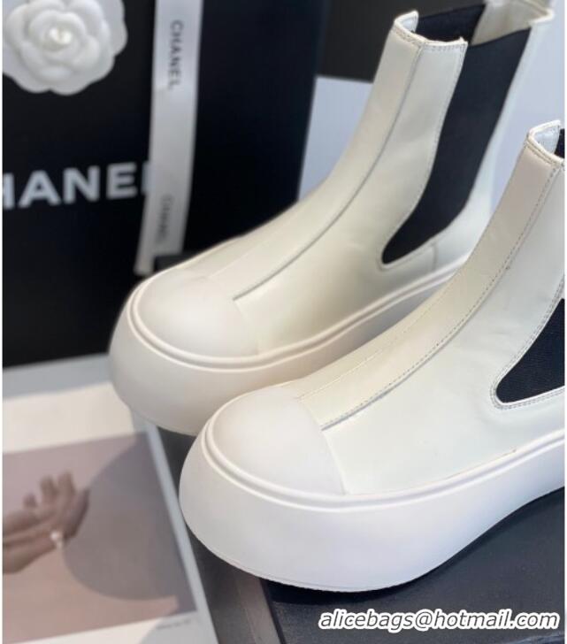 Stylish Chanel Calfskin Platform Ankle Boots White 110388