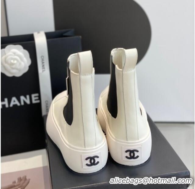 Stylish Chanel Calfskin Platform Ankle Boots White 110388