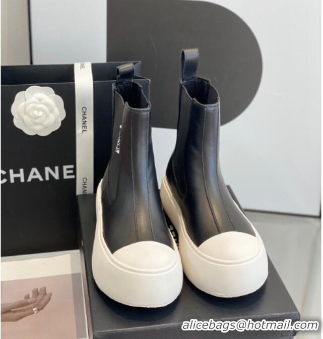 Grade Quality Chanel Calfskin Platform Ankle Boots Black 110389