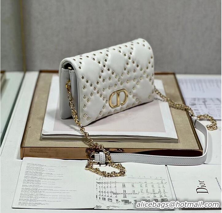 Promotional DIOR CARO MACROCANNAGE POUCH Macrocannage Calfskin with Star Motif S5135UNH white&gold