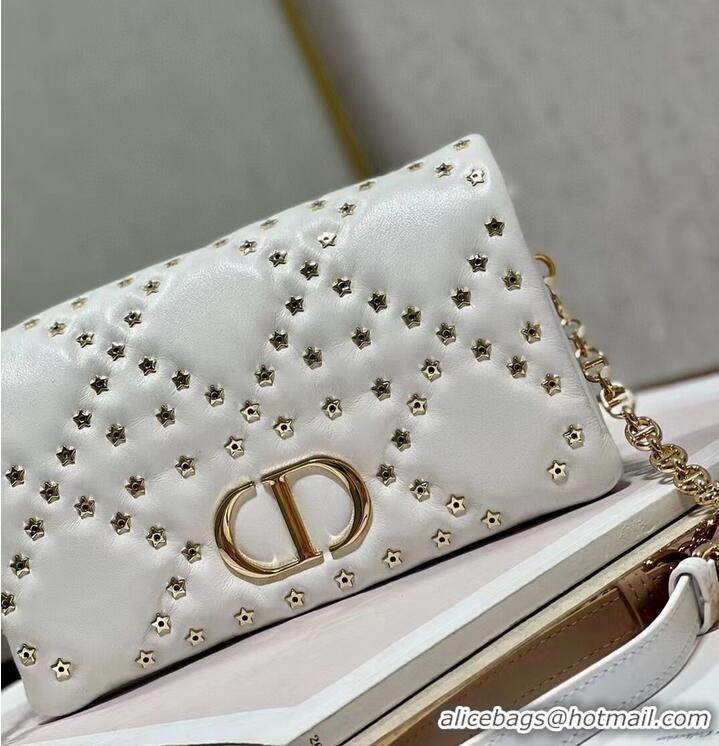 Promotional DIOR CARO MACROCANNAGE POUCH Macrocannage Calfskin with Star Motif S5135UNH white&gold