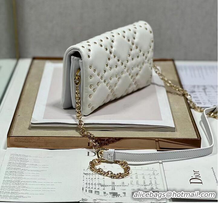 Promotional DIOR CARO MACROCANNAGE POUCH Macrocannage Calfskin with Star Motif S5135UNH white&gold