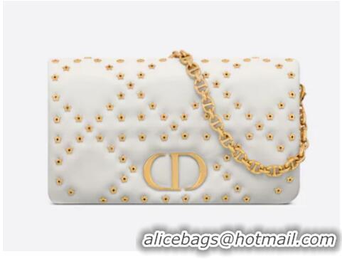 Promotional DIOR CARO MACROCANNAGE POUCH Macrocannage Calfskin with Star Motif S5135UNH white&gold