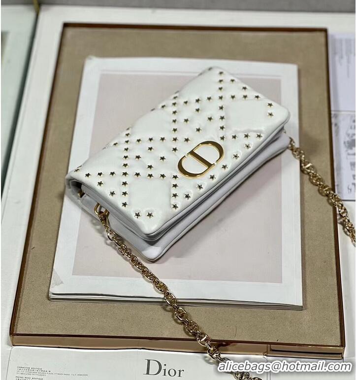 Promotional DIOR CARO MACROCANNAGE POUCH Macrocannage Calfskin with Star Motif S5135UNH white&gold