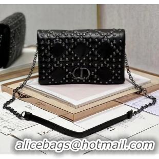 Good Quality DIOR CARO MACROCANNAGE POUCH Macrocannage Calfskin with Star Motif S5135UNH black