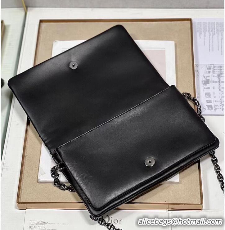 Good Quality DIOR CARO MACROCANNAGE POUCH Macrocannage Calfskin with Star Motif S5135UNH black