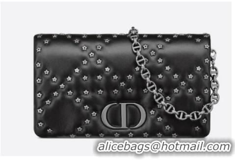 Good Quality DIOR CARO MACROCANNAGE POUCH Macrocannage Calfskin with Star Motif S5135UNH black