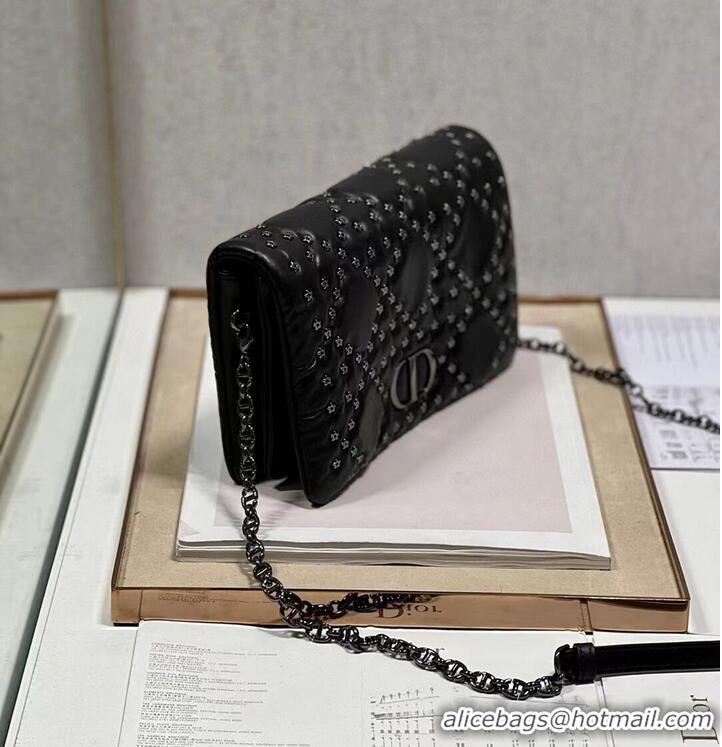 Good Quality DIOR CARO MACROCANNAGE POUCH Macrocannage Calfskin with Star Motif S5135UNH black