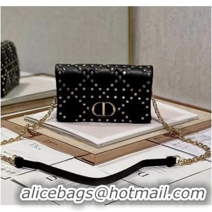 Popular Style DIOR CARO MACROCANNAGE POUCH Macrocannage Calfskin with Star Motif S5135UNH black&gold