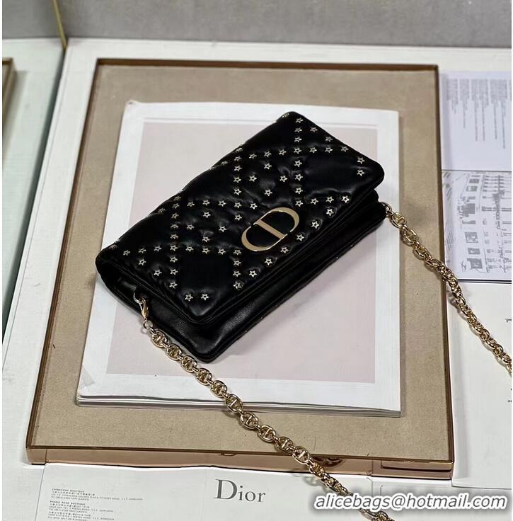 Popular Style DIOR CARO MACROCANNAGE POUCH Macrocannage Calfskin with Star Motif S5135UNH black&gold